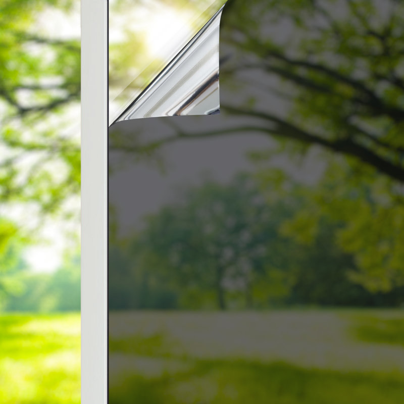 One Way Privacy with Heat Control Non-Wall Damaging Window Decal, 35.4'' H x 78'' W, Black/Silver