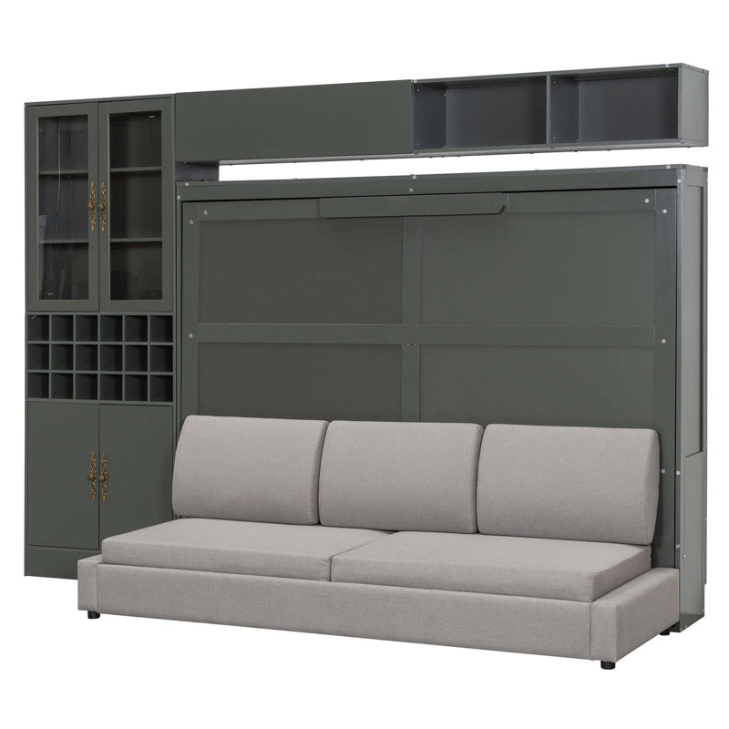 Space-Saving Murphy Bed with Integrated Sofa and Storage, Gray