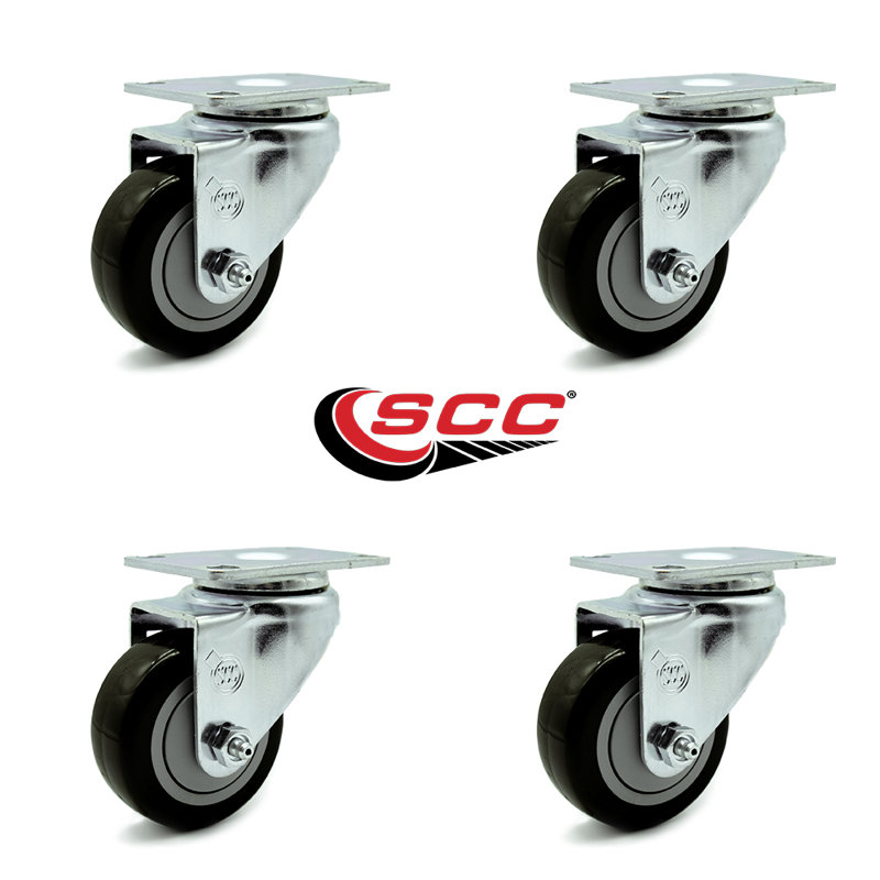 Polyurethane Wheel Swivel Top Plate Caster, Black