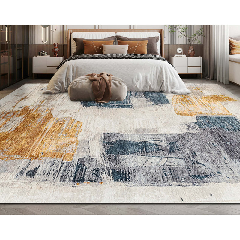 Abstract Area Rug in Gold, Rectangle 9' x 12'