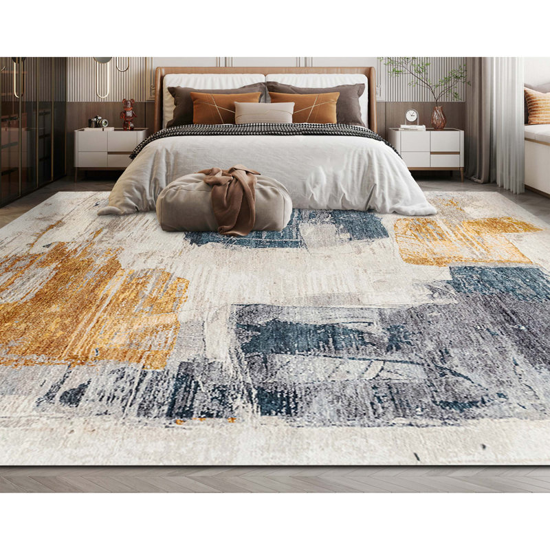 Abstract Area Rug in Gold, Rectangle 10' x 14'