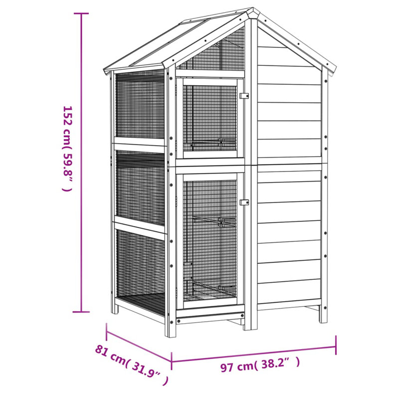  Maison d'oiseaux en pin massif brun 38,2 po x 31,9 po x 59,8 po