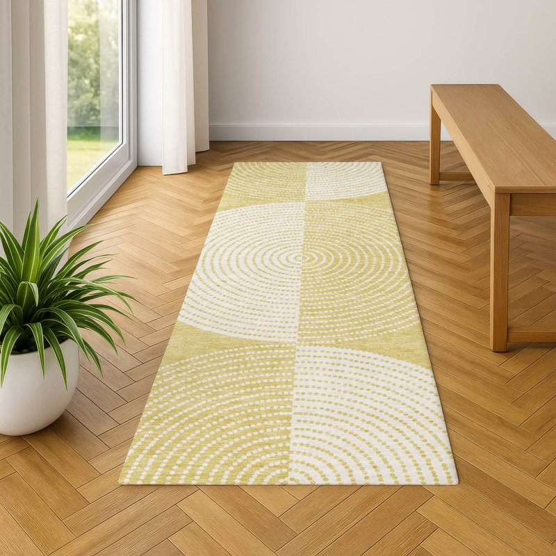 Premium Machine Washable Mayfield AMF2275 Geometric Rug, Gold, 2'3" x 7'6" Runner
