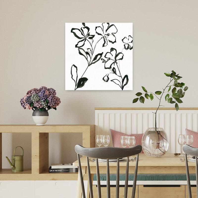 Croquis floral contemporain I avec art noir et blanc, H 18 po x l 18 po