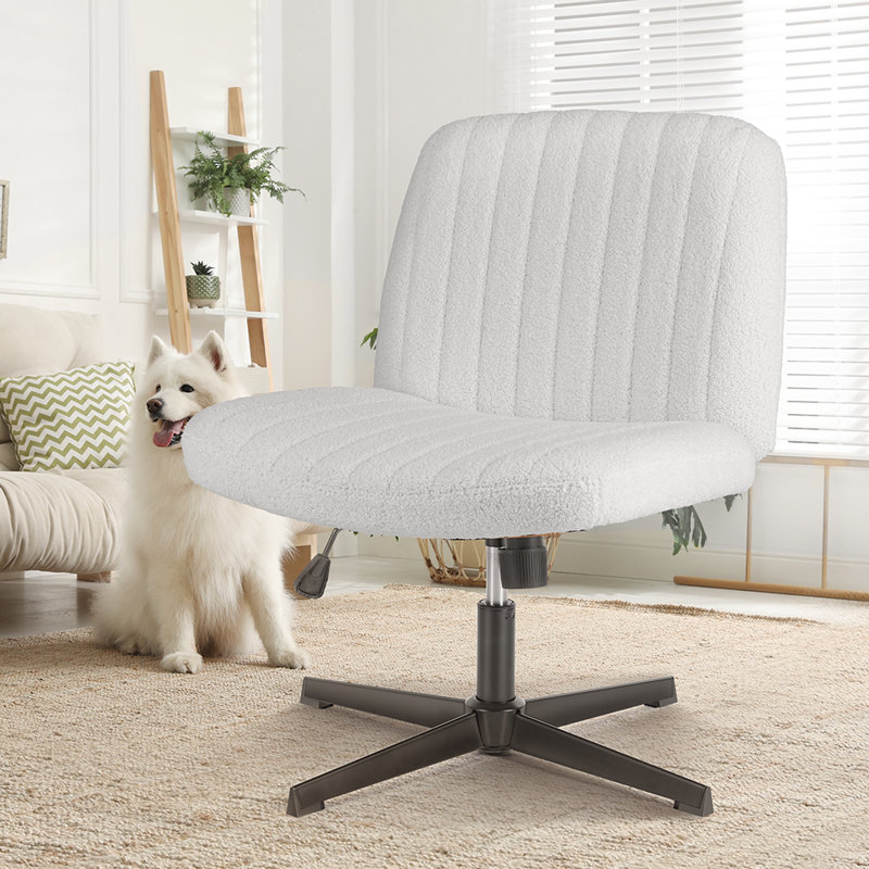 Brenae Upholstered Armless Swivel Task Chair, Beige, Teddy Fabric