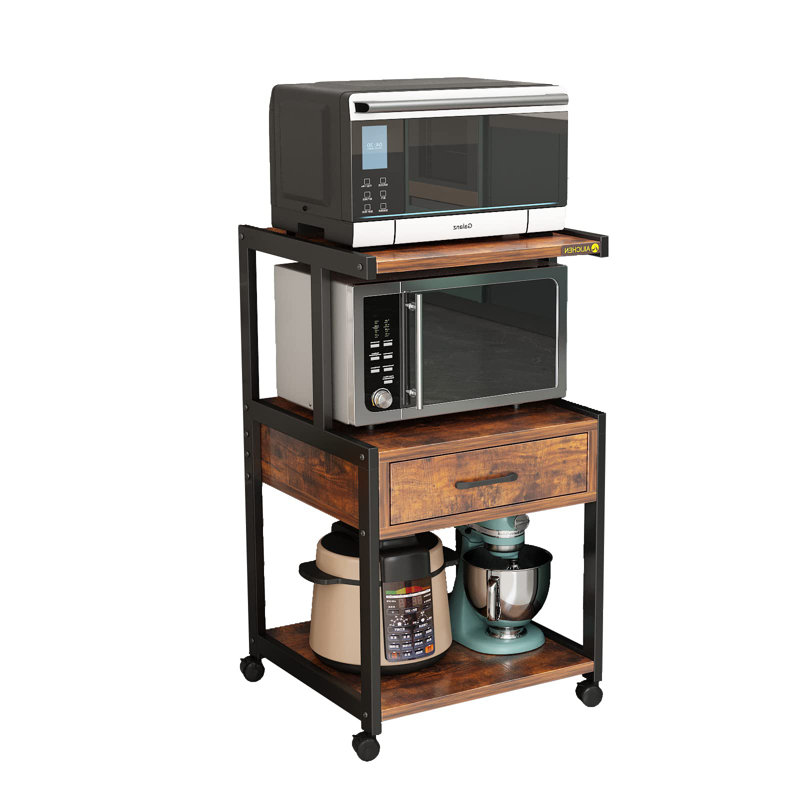 Multifunctional 3-Tier Kitchen Storage Rack with 1 Drawer and Lockable Wheels,31.5" Height Rolling Cart, Brown