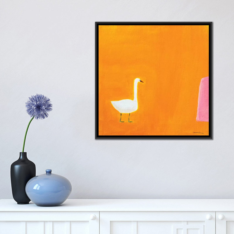« swan », reproduction d’art sur toile tendue, H 18 po x l 18 po x P 1,5 po, Toile avec cadre noir, Pas de tapis