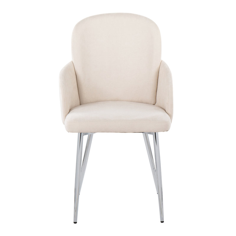 Jaquavia Fabric Upholstered Arm Chair in Cream, Fabric Cream, Chrome
