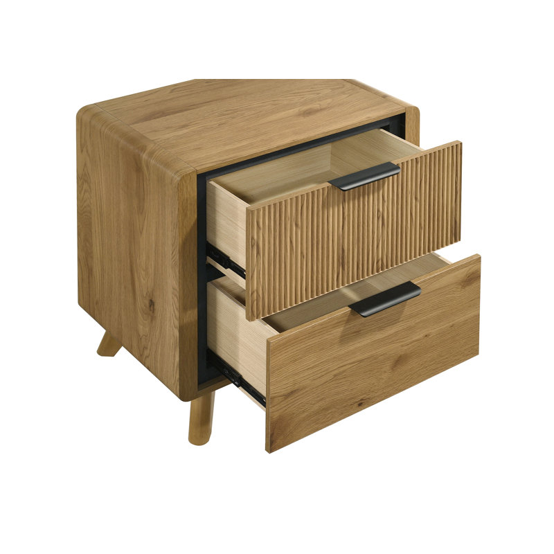 Wences Mid-Century 2-Drawer Nightstand with Metal Drawer Glides, Light Oak