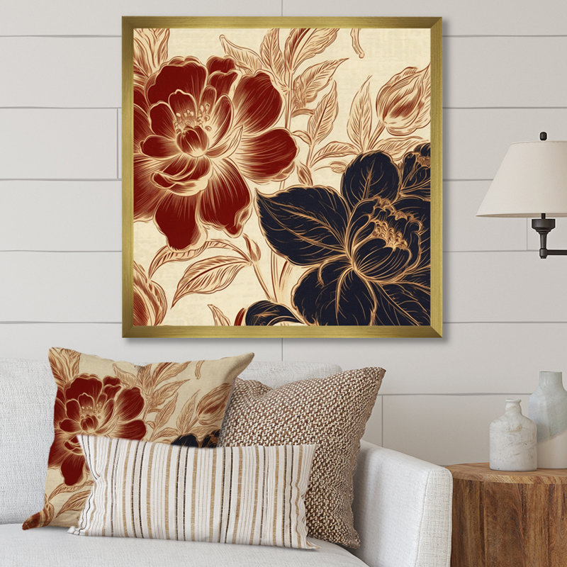 Fleur d'œillet rouge et bleu II sur bois, H 35 po x l 35 po x P 0,78 po