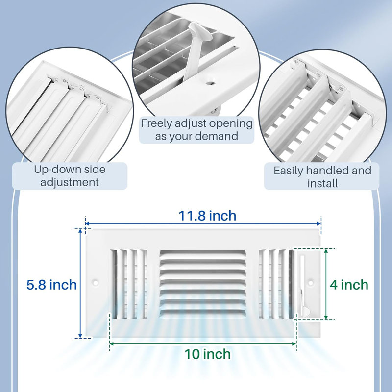 6 pièces de couverture de ventilation de plafond de taille intérieure blanche 10 x 4 pouces avec couvercle de ventilation de climatiseur mural à 3 côtés