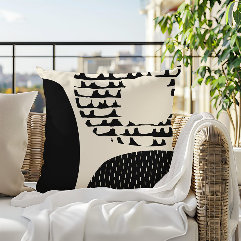 Coussin carré intérieur / extérieur pia, H 17 po x l 17 po, Noir/Blanc cassé