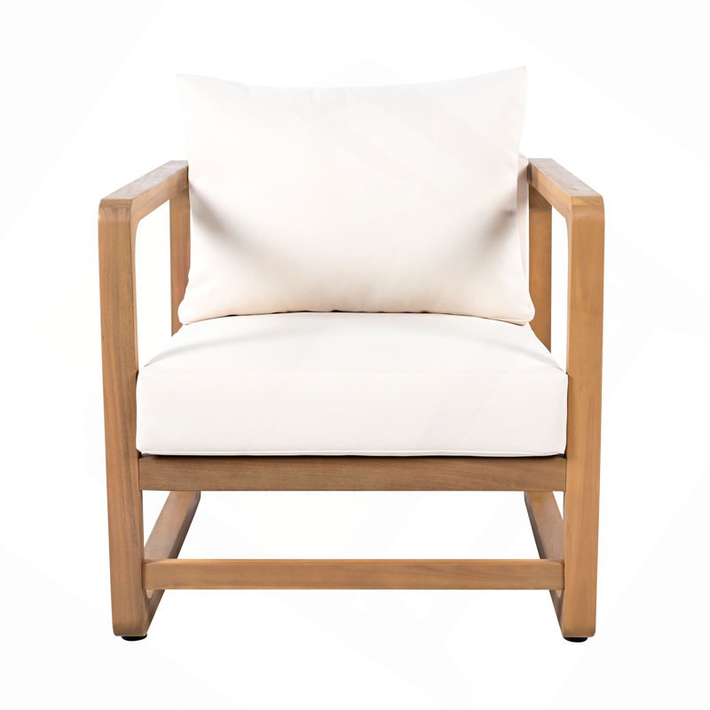 Chaise longue d'extérieur, fauteuil club en bois d'acacia, siège surdimensionné avec ensemble de coussins blancs