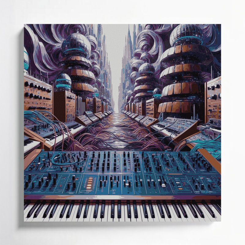Reproduction musicale, toile mauve, art mural, H 8 po x l 8 po