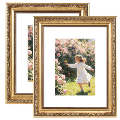 Vintage 8x10 Picture Frame with 5x7 Mat, Elegant Retro 8 by 10 Photo Frame for Wall or Tabletop Display, 2 Pack