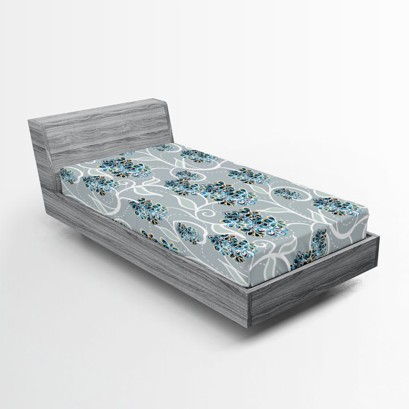 Drap-housse orange Ambesonne, Drap-housse de taille simple, Bleu ciel / gris / floral abricot