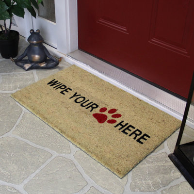 Paillasson "Wipe Your Paw Here" beige et noir avec imprimé animal 30 x 18