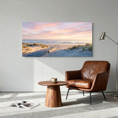 Plage coucher de soleil sur toile, ensemble de 1 reproduction d'art sur toile