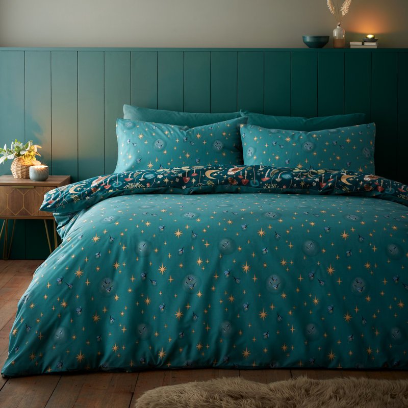Enchanted Twilight Animals Duvet Cover Set, Single Duvet Cover + 1 Standard Pillowcase, Green