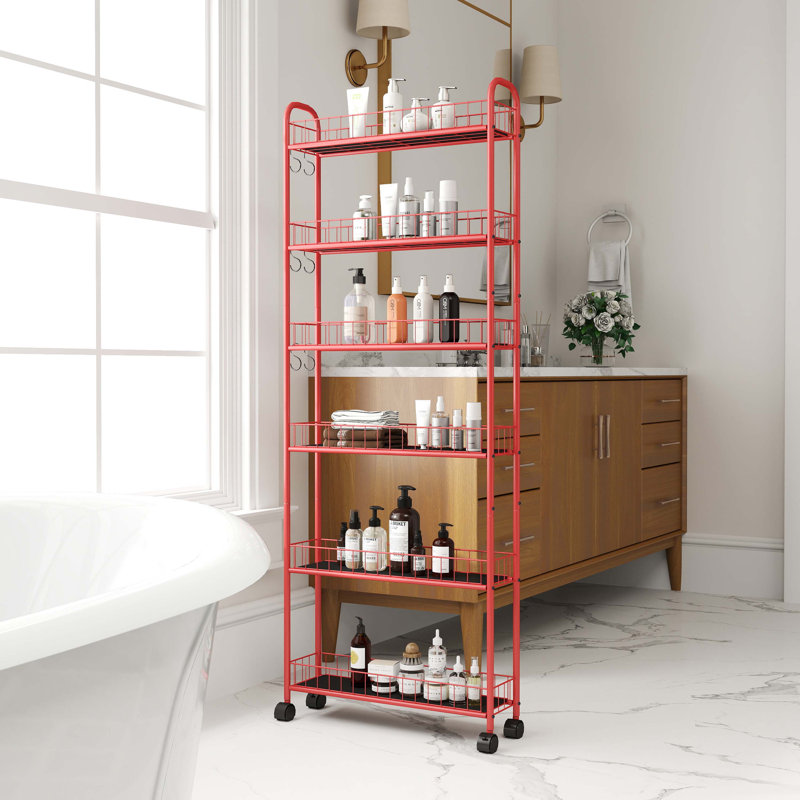 6-Tier Rolling Cart Gap Kitchen Slim Slide Out Storage Tower Rack with Wheels, 61.22" H x 22.83" W x 6.1" D, Red