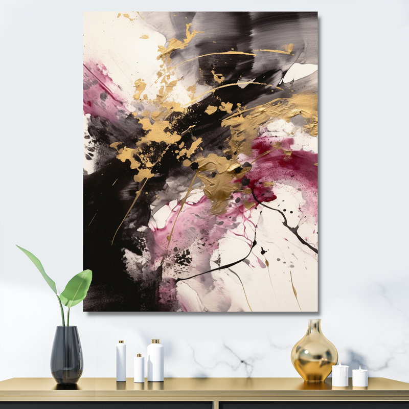 «Gold and Pink Fluid Fusion II», reproduction sur toile, H 44 po x l 34 po x P 1,5 po, Toile tendue