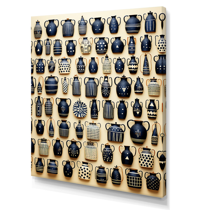 «Black Artistic Pottery Abstraction - Boho Pottery», art mural, Toile tendue, H 40 po x l 30 po x P 1,5 po