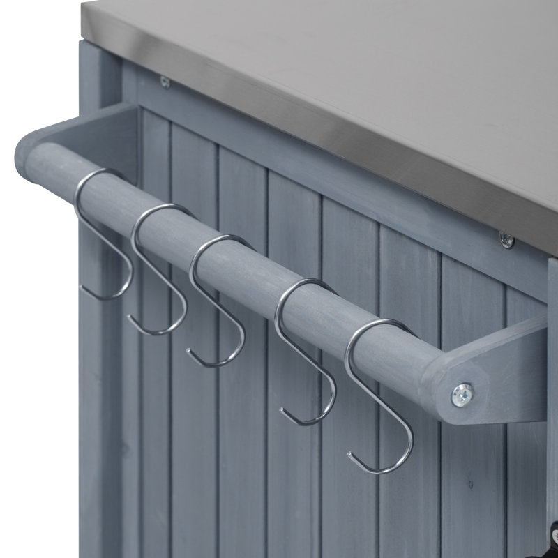 Îlot de cuisine rustique avec plateau en acier inoxydable de 66,5 po Lorien, Bleu