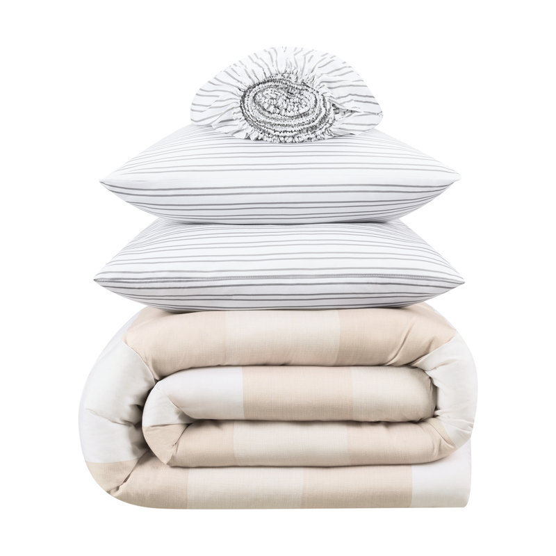 Queen Natural Microfiber Striped Bed in a Bag Set