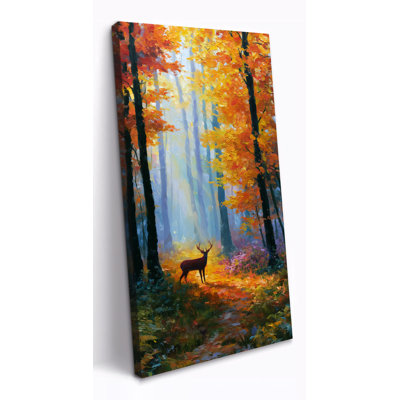 GUTTATY Fall Forest Canvas Wall Art Rustic Fall Birch Tree Prints Serene Deer Painting Earth Tone Nature Landscape Picture Artistic Statement for Living Room Bedroom Farmhouse Thanksgiving Decor, 12x24 inches