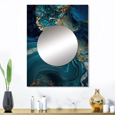 Wakeeny - Géode abstraite turquoise I - miroir décoratif en marbre, grand miroir mural moderne, impression d'art en métal