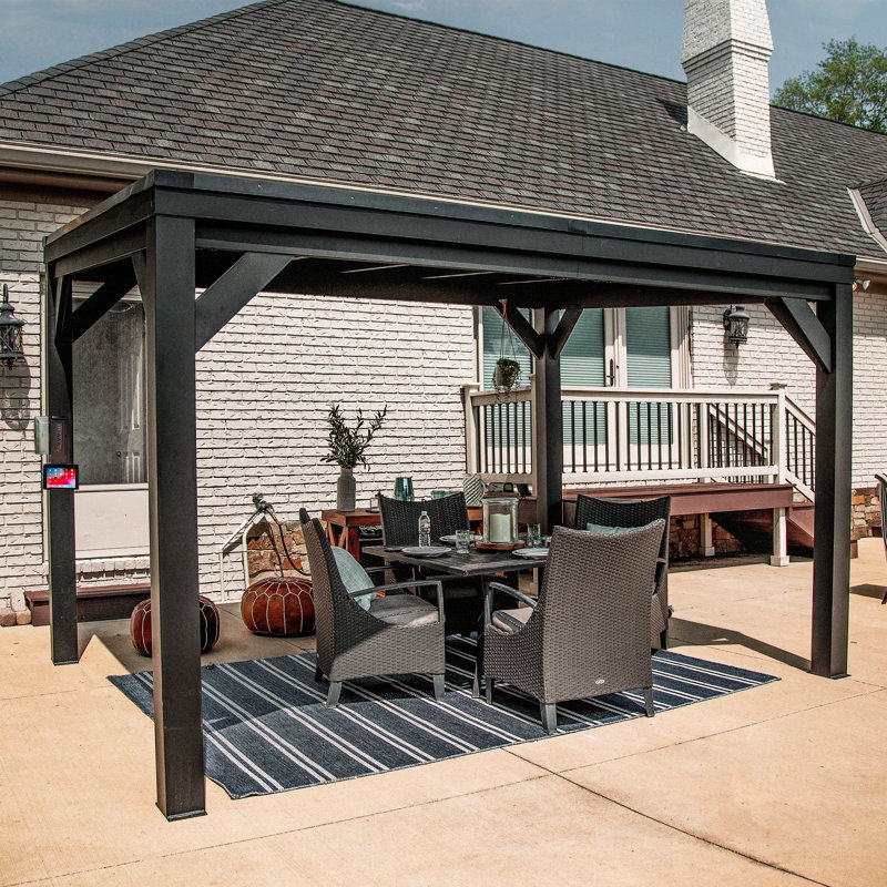 Stonebridge 12' x 9.5' Black Galvanized Steel Outdoor Gazebo