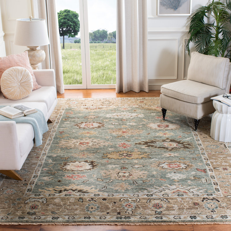 Oriental Hand-Knotted Wool Sage / Taupe Area Rug, Rectangle 10' x 14'