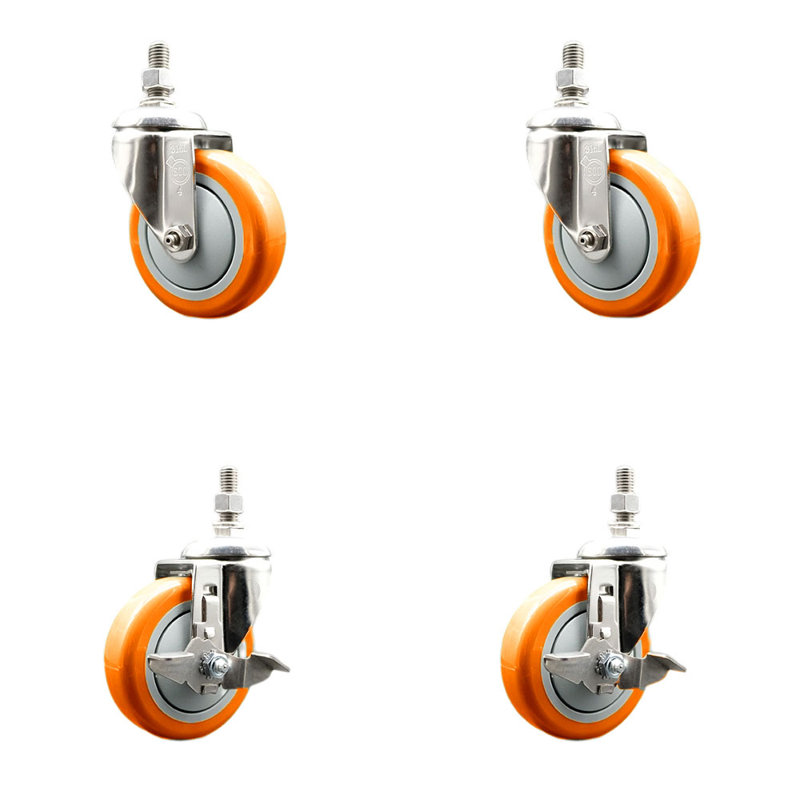 Ensemble de roulettes à tige filetée 4 pouces en polyuréthane pivotant 4 ½ pouces et 2 freins