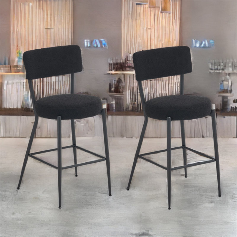Tabouret de comptoir 25 po Jameon, Tissu noir / structure noire