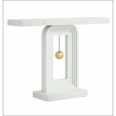 Console moderne avec base géométrique, canapé d'entrée étroit de 40 pouces avec décor doré, table d'appoint contemporaine en bois pour l'entrée du salon