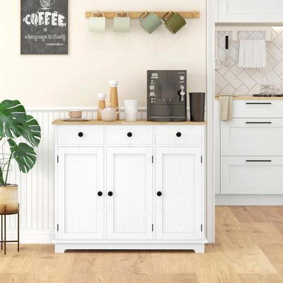 Solid Wood Countertop Sideboard with 3 Drawers, Doors, and Adjustable Shelf for Modern Kitchen Storage by August Grove