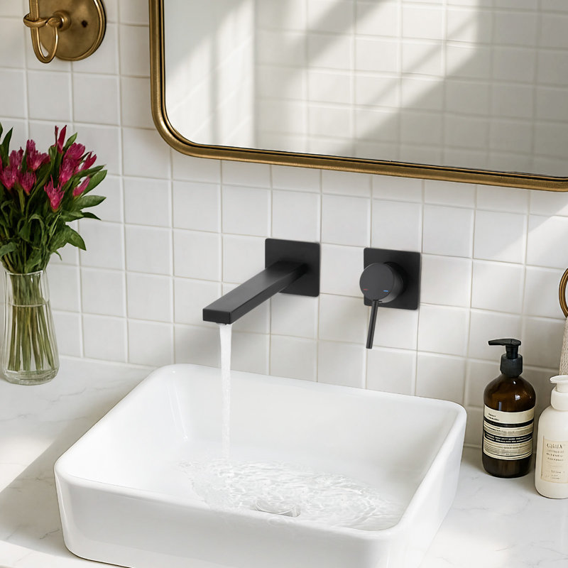 Robinet pour salle de bain à poignée simple en laiton massif avec valve incluse, Noir mat