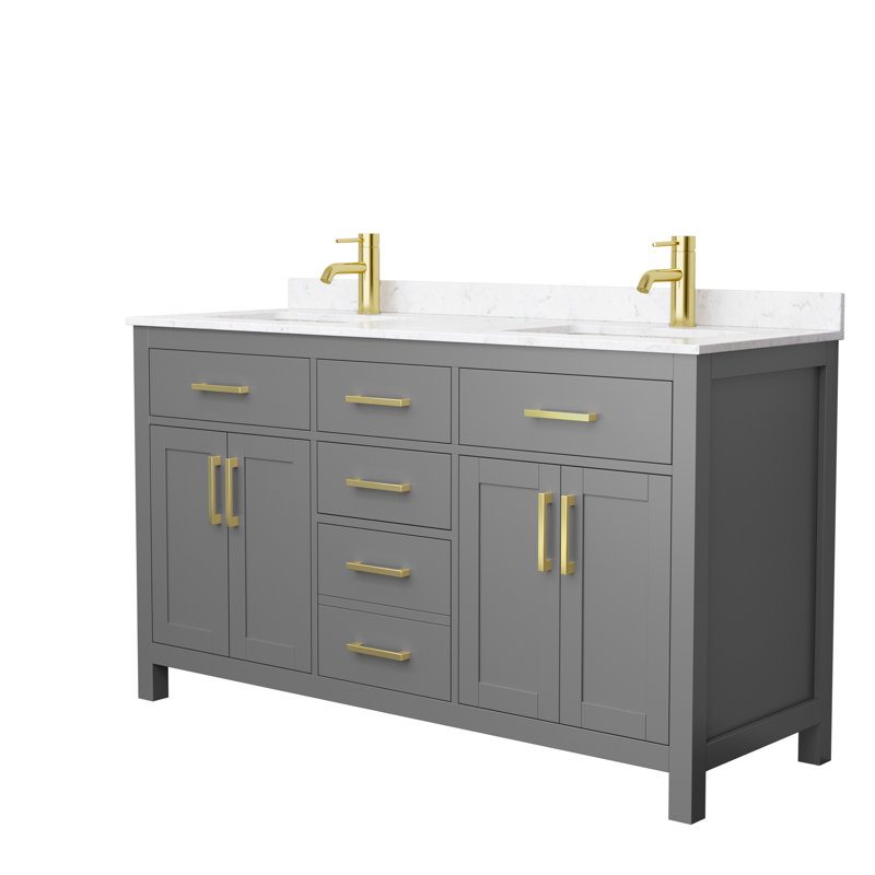 Beckett 60" Freestanding Double Bathroom Vanity with Cultured Marble Top, Dark Gray, Carrara Cultured Marble, Matte Black