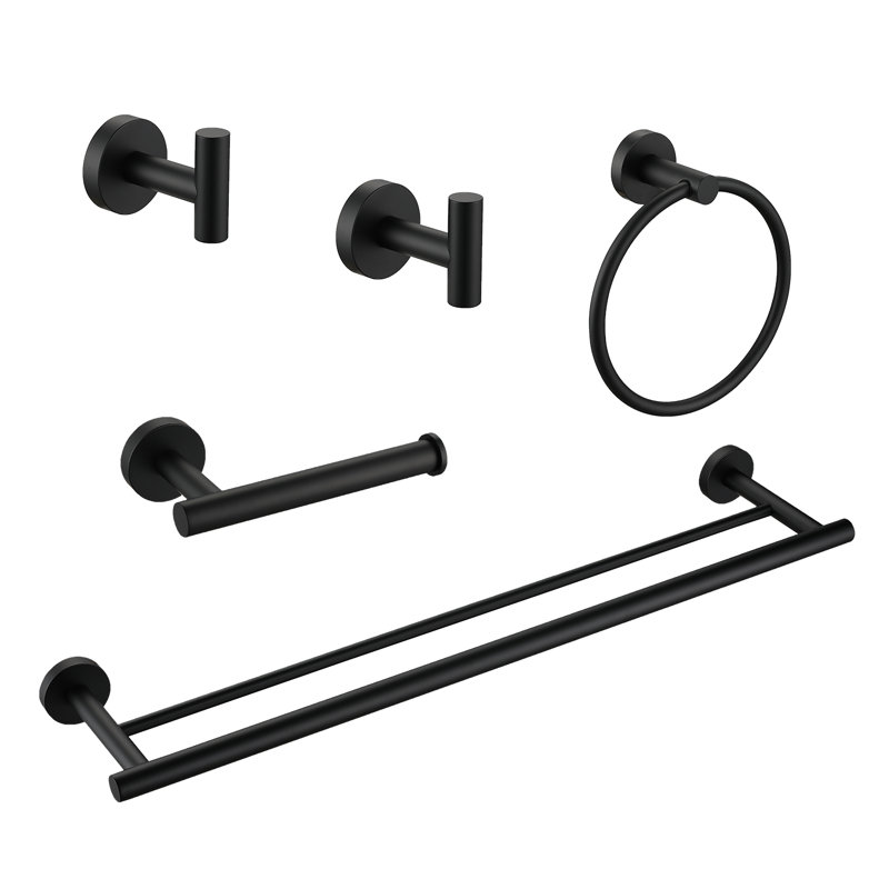 Ensemble de quincaillerie de salle de bain 5 pièces, Noir mat