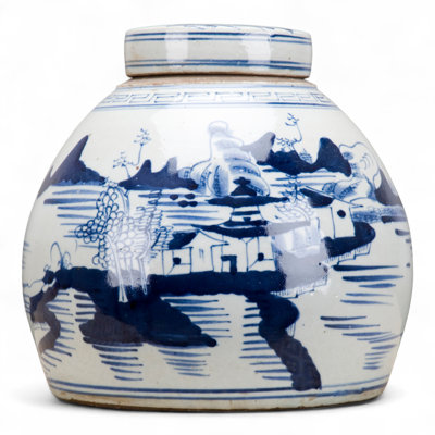 Pot à thé paysage bleu et blanc