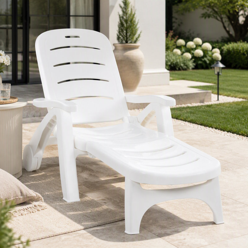 Chaise longue d'extérieur Outsunny, dossier réglable à 5 niveaux, roues, chaise de bronzage pliante pour piscine, plage, patio, jardin