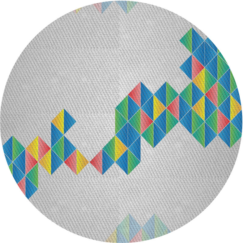 Tapis à motifs bleu / orange / vert, Rond 6 pi