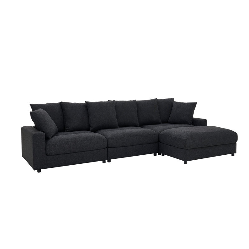 Contemporary Upholstered Sectional Sofa With Oversized Ottoman, Dark Gray , 34" H x 122" L x 39.5" D