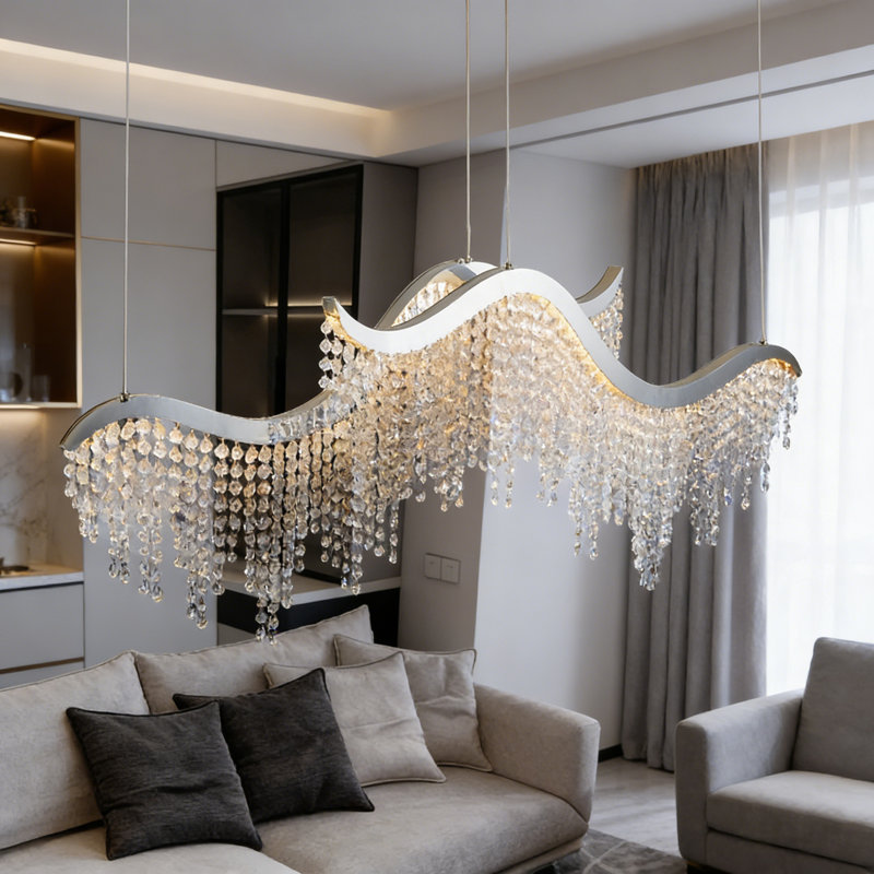 36" Modern Wave LED Crystal Chandelier