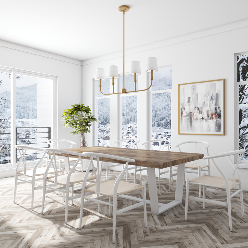 Billet 4-Light  Linear Chandelier with Fabric Shades, Brushed Gold