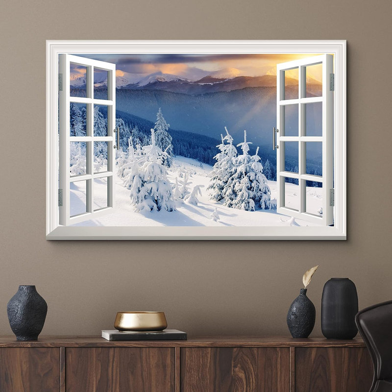 «Natural Landscape Snow Snow Trees Mountain in Winter», reproduction de photo sur toile, H 12 po x l 18 po x P 1,5 po
