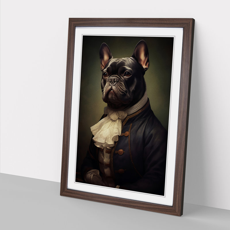 French Bulldog Romanticism - Framed Print, 64cm H x 46cm W x 2cm D, Walnut