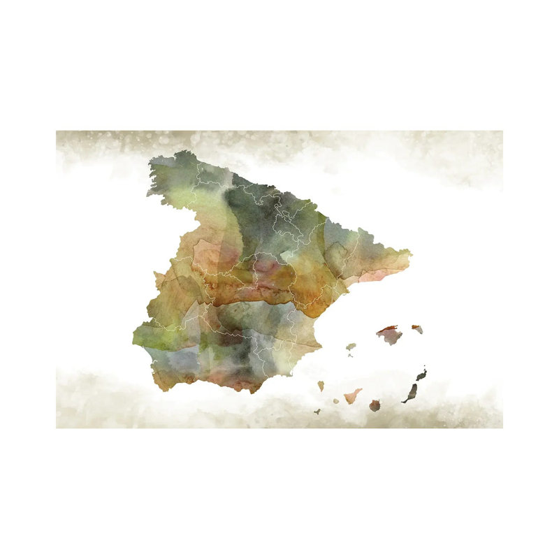 Spain Greenish Map by WallDecorAddict - Wrapped Canvas Gallery-Wrapped Canvas Giclée, Wrapped Canvas, 20.32 cm H x 30.48 cm W