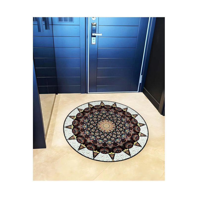Multicolored Antique Woven Base Modern Decorative Carpet With Turquoise Details, Round 4'