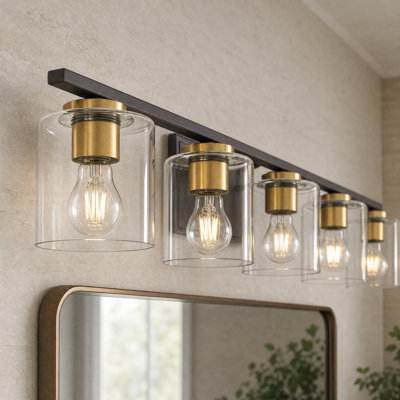 Farmhouse 36.4 Inch Wide 5-Light Vanity Light with Clear Glass Shades in Oil Rubbed Bronze Finish